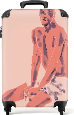 Produktbild von NoBoringSuitcases.com® Kufry na kolečkách Malé cestovní kufry na kolečkách se 4 kolečky - Portrét - Muž - Pastel - Fialový - Umělecký - Příruční velikost < 55x40x23 cm a 55x40x20 cm - Foto kufr - Příruční kufr - Palubní zavazadlo Příruční kufr 55x35x20 cm, 36L,