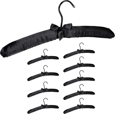 Immagine prodotto di Grucce in raso - Confezione da 10 - Rivestite in tessuto morbido - Gancio girevole a 360° - Fiocco decorativo - 38 cm - Nere - 10 pezzi