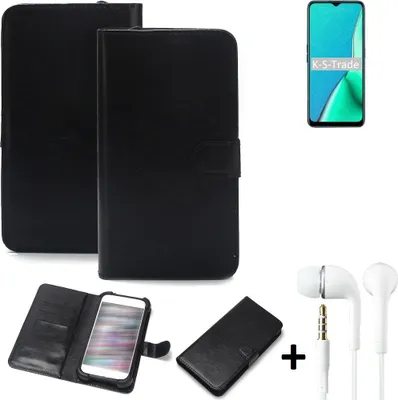 Produktbild von K-S-Trade Wallet Case Handyhülle kompatibel mit Oppo A9 2020 Schutzhülle Flip cover Flipstyle Tasche Hülle Flipcover Slim Bumper schwarz + in ear