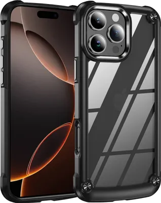 Produktbild von iPhone 16 Pro Hülle, Hybrid Transparente PC Robust TPU Bumper Stoßfest Schutzhülle für iPhone 16 Pro Schwarz