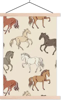 Produktbild von MuchoWow® Textilposter Pferde - Weiß - Grau - Mädchen - Kinder - Mädchen 60x90 cm mit holzfarbenen Rahmen - Textil