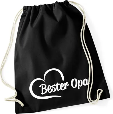 Produktbild von Huuraa Turnbeutel Bester Opa Herz 12 Liter Black Baumwolle Rucksack Geschenkidee