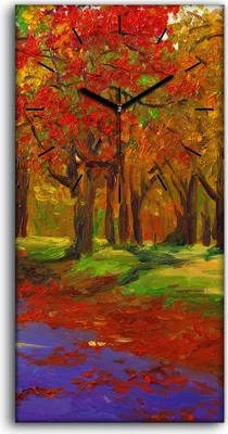 Produktbild von Wohnzimmer-Bild Leinwand Uhr Kunstdruck 30x60 Landschaft Gemälde Ahorn im Herbst - schwarze Hände