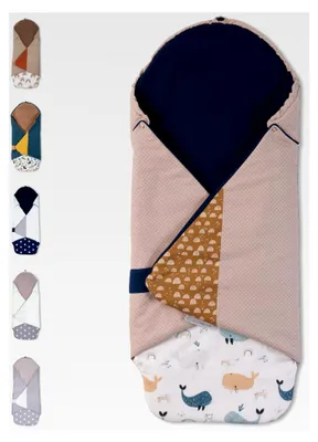 Produktbild von Einschlagdecke für Babyschalen, 100% Materialien, geeignet für Herbst und Winter, Wale (Hergestellt in der EU) - Babydecke für Kindersitz oder Kinderwagen, weiche Decke für Babys