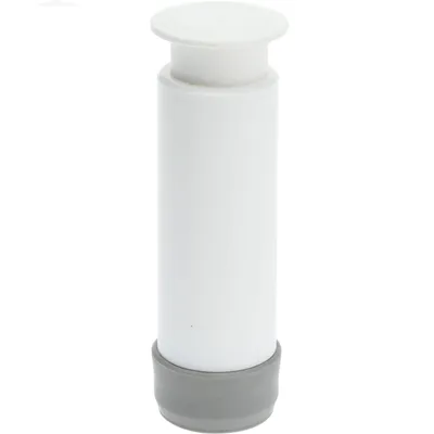 A white vacuum pump with a gray base is shown against a white background.