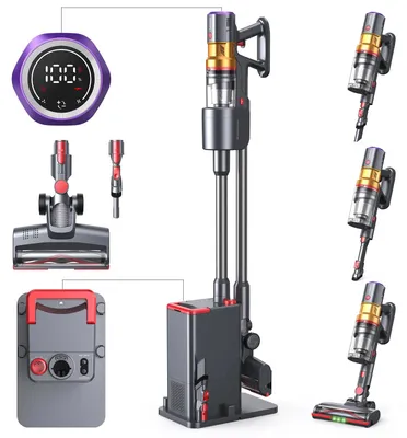 Produktbild von Kabelloser Akku-Staubsauger - Stiel/Handgerät - 400 W - HEPA-Filter - LCD-Display - 1 h Akkulaufzeit - Turbobürste - Dunkelgrau