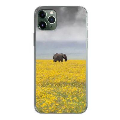 Produktbild von MuchoWow® Handyhülle Schutzhülle Hülle für iPhone 11 Pro Max Elefant - Blumen - Natur - Gelb - Tiere Silikon Softcase Handy Hülle - Schutz