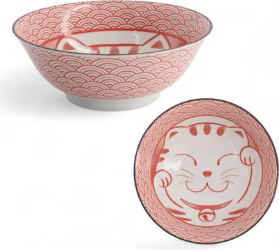 Produktbild von Japan Katzen Schalen Tayo Schüssel Kawaii Lucky Cat Neko red 20x8cm