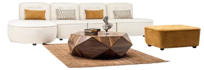 Immagine prodotto di Divano xxl 4 posti con sgabello set soggiorno modulare beige tessile