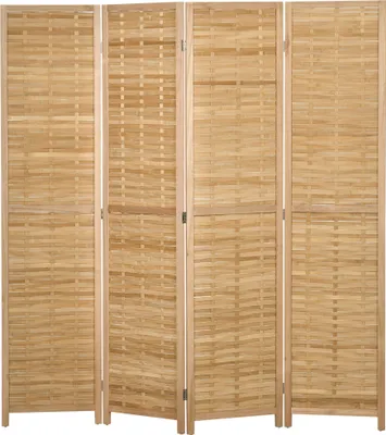 Produktbild von 4-teiliger Raumteiler, 160 x 170 cm Faltbarer Sichtschutz aus Bambus für Wohnzimmer, Schlafzimmer, Natur