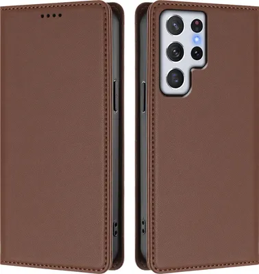 Image de Etui en cuir pour Samsung Galaxy S22 Ultra 5G, étui magnétique en cuirPolyuréthaneavec support Marron