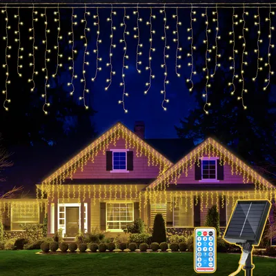 Obrázek produktu pro TolleTour 15M solární LED ledový déšť víla světla venkovní vnitřní teplé bílé světlo opona 600 LED rampouch vánoční světla 8 modů vánoční dekorace strana zahrada