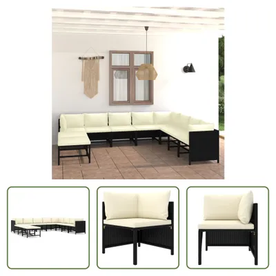Produktbild von The Living Store 11-tlg. Garten-Lounge-Set mit Kissen Poly Rattan Schwarz