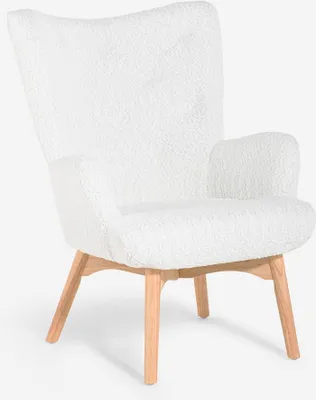 Image de Poltrona moderne de style bergère en tissu bouclé blanc Wani