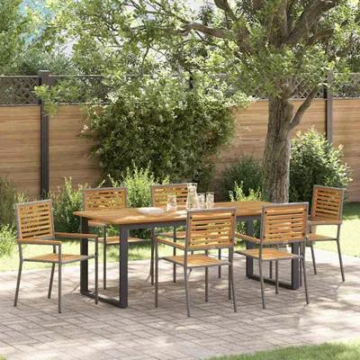 Image de Maison Exclusive - Ensemble de jardin pour 7 personnes, en bois d'acacia massif, couleur gris