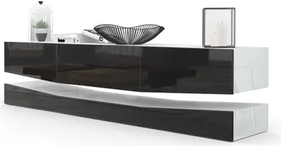 Produktbild von Vladon Lowboard City, Germany, TV-Kommode mit Sockelelement, 1 offenem Fach und 3 Schubkästen, Weiß Hochglanz/Schwarz Hochglanz (178 x variabel x 39 cm)