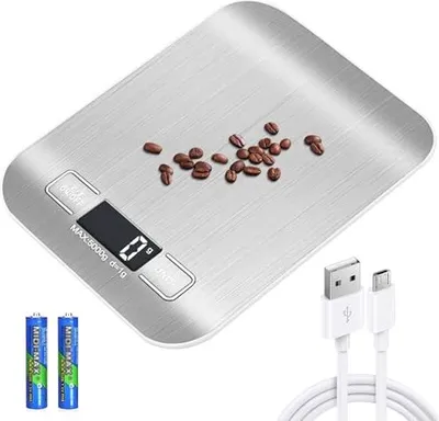 Produktbild von Digitale Küchenskalen, 10 kg/1 g, USB -wiederaufladbare LCD -Display- und Tare -Funktion, professionelles multifunktionales Batterieladkabel