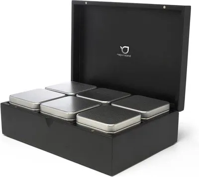 Zdjęcie produktu dla Bambusowe pudełko na herbatę z 6 puszkami - stylowe i funkcjonalne - Bamboo