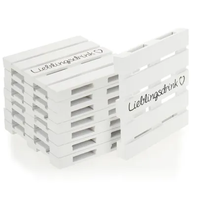 Produktbild von com-four® 8x Untersetzer aus Holz - Mini Paletten mit Schriftzug "Lieblingsdrink" als Glasuntersetzer für Getränke - Holzuntersetzer - Bar- und Küchenzubehör
