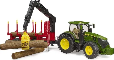 Zdjęcie produktu dla Bruder 03154 John Deere 7R 350 z przyczepą transportową i 4 pniami drzew