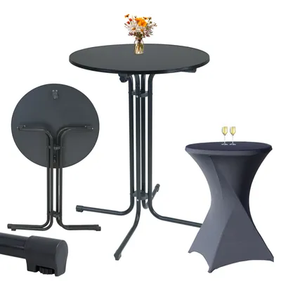 Produktbild von Set Stehtisch klappbar Ø 80 cm in Anthrazit & Husse waschbar bügelfrei in Anthrazit für Bistrotisch
