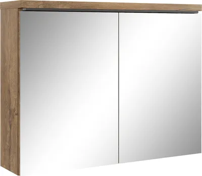 Produktbild von Badplaats Spiegelschrank Paso 80 x 60 cm Braun Eiche - Badezimmerschrank mit Spiegel und 2 Türen