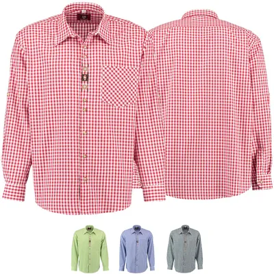 Produktbild von Trachtenhemd für Lederhosen Langarm Trachtenmode mit Blumen Stickerei, Farbe:Rot, Größe:L