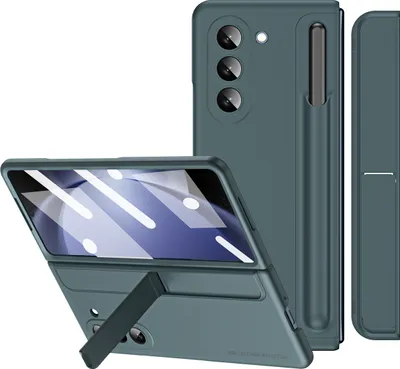 Produktbild von Für Samsung Galaxy Z Fold 5 Hülle mit Stifthalter, Dünn Harte PC Schutzhülle mit Stander und Displayschutz Grün