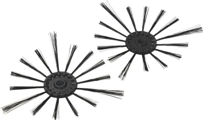 Two black side brushes for a robotic vacuum cleaner are shown against a white background.