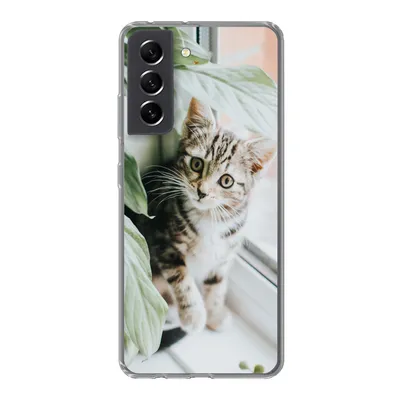 Produktbild von MuchoWow® Handyhülle Schutzhülle Hülle für Samsung Galaxy S21 FE Katze - Kätzchen - Pflanzen Silikon Softcase Handy Hülle - Mobiltelefonhülle