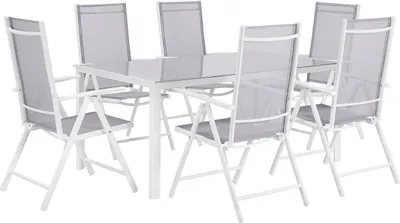 Zdjęcie produktu dla BELIANI Zestaw mebli ogrodowych biały jadalniany stół 160 x 90 cm szkło hartowane aluminium 6 krzeseł