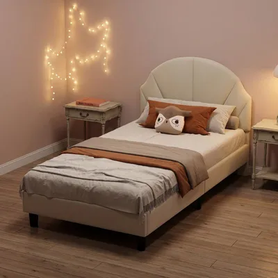 Obrázok produktu pre ProximaX Útulná detská posteľ 90x200 cm s príjemným velúrovým poťahom, v béžovej farbe do detskej alebo mládežníckej izby