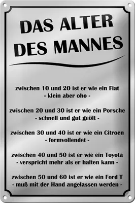 Produktbild von Blechschild Spruch 20x30cm das Alter des Mannes