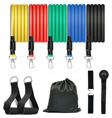 Produktbild von 11-teiliges Widerstandsband-Set, Stretch-Übungsbänder mit Griffen, Heim-Fitnessstudio-Trainingsbänder bis 100 lbs für Physiotherapie und Krafttraining