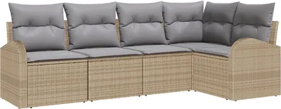 Produktbild von Möbel 5-teiliges Garten Sofa Set mit Kissen Beige Poly Rattan, 2-Sitzer Garten Sofa mit Stauraum & Kissen Beige Poly Rattan - Gartensofas 3354709