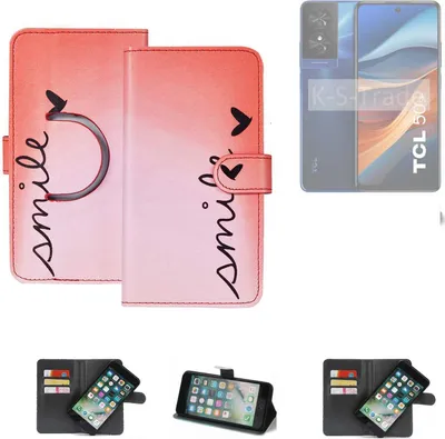 Produktbild von K-S-Trade Schutzhülle Handyhülle kompatibel mit TCL 50 SE Hülle cover bookstyle Etui ''smile'' rot Standfunktion Kameraschutz (1Stk)