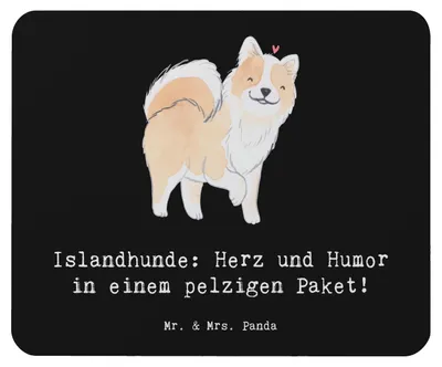 Produktbild von Mr. & Mrs. Panda Mauspad Islandhund Freude - Schwarz - Geschenk, fröhlich, laptop mousepad, Hunderassen Pflege, Hunderasse, computermatte, Mouse Pad, treue Begleiter