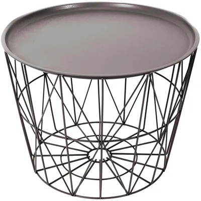 Image de Table coffre filaire ronde en métal - Taupe - H 40 x D 52,5 cm
