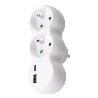 Obrázok produktu pre Solight Biela rozbočovacia zásuvka s USB A+C nabíjačkou 2x10A P100USBC