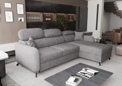 Image de AX LIVING Canapé d'angle avec fonction sommeil Ribella 5 L-forme 265cm, velours gris droite