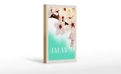Produktbild von Holzschild Reise 12x18 cm Japan Asien Blume weiß rosa Natur