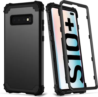 Produktbild von Galaxy S10 Plus Hülle, LaimTop Heavy Duty 3 in 1 Hybrid Hart PC Flexibel TPU Silikon Stossfest Kratzfest Tasche Schutzhülle für Samsung Galaxy S10 Plus Schwarz