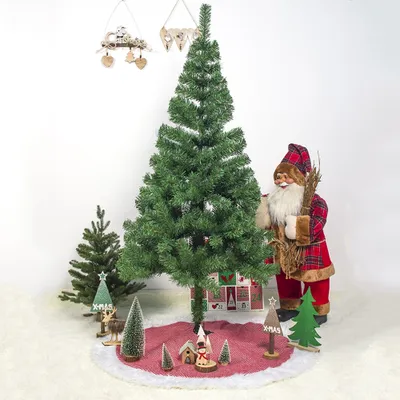 Image de Tapis de Noël rouge et blanc de 100 cm pour sapin, pailleté, couverture décorative pour sapin de Noël