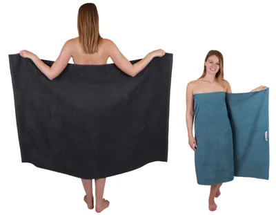 Produktbild von Betz 2 Stück XXL Duschtücher 100 x 150 cm BERLIN  Badetücher 100% Baumwolle Farbe – graphit-taubenblau