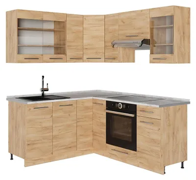Zdjęcie produktu dla Kuchnia narożna Vicco Fame-Line Dąb goldkraft/Dąb goldkraft 190 x 160 cm, BP Marmur, Model 56808