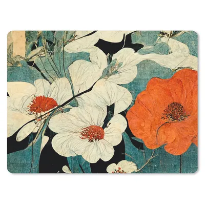 Produktbild von MuchoWow® Mauspad Mousepad Blumen - Pflanzen - Vintage - Asien - Orange 40x30 cm - Mousepads - Maus Mat - Pad - Mausunterlage - Anti Rutsch