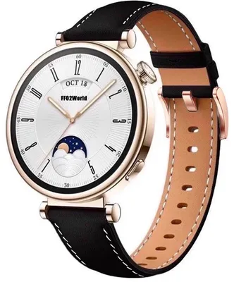 Produktbild von FFO2World Luxus-Lederarmband 20 mm für Samsung Galaxy Watch 7/6/5/4 & Garmin Vivoactive/Forerunner/Venu SQ – Roségold-Schließe, Schwarz