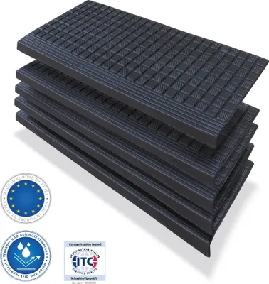Produktbild von 5x Gummi Stufenmatte Treppenmatte für innen und außen, 64,5 x 25 cm, selbstklebend, rutschfest, antirutsch | PETEX