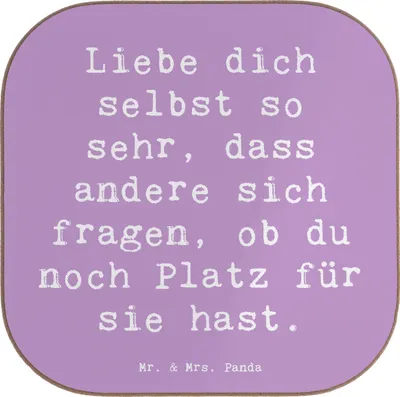 Produktbild von Mr. & Mrs. Panda Untersetzer Tasse Spruch Selbstakzeptanz Liebe - Lavendeltraum - Geschenk, innere Harmonie, Stimmungen, Authentizität, Coaster, Holzuntersetzer, Zitat