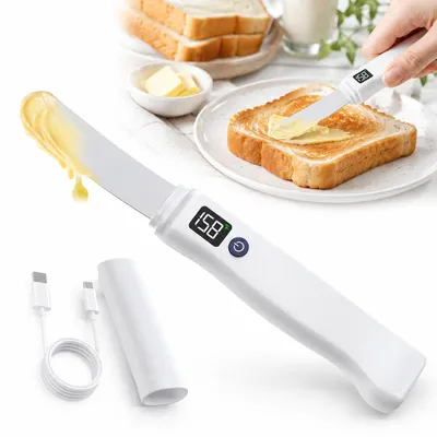 Produktbild von Elektrisches Buttermesser mit Heizfunktion, Edelstahl Butter Messer für kalte Butter, Frischkäse und Aufstriche, wiederaufladbarer Küchenhelfer